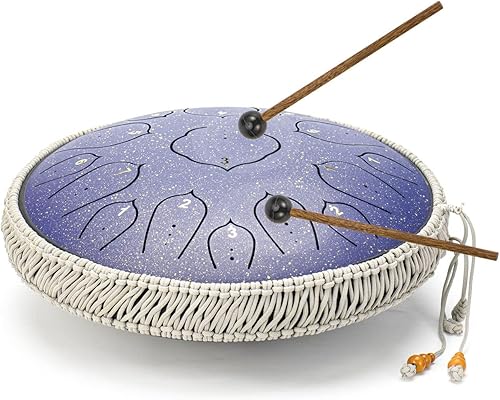 Miniatura 5 de Tambor de lengua de acero, 14 pulgadas, 15 notas, tambores de acero para adultos, tambores de mano con libro de música, mazos de tambor de lengua y