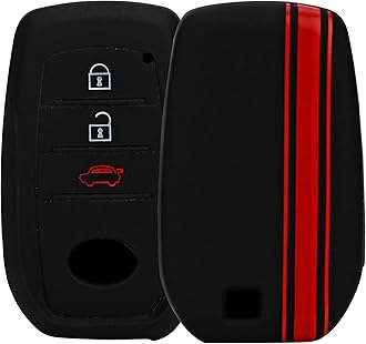 JVCV® Car Key Cover Compatible with Toyota Innova Crysta Hycross & Fortuner Smart Key - Rally Stripe (Black Red)