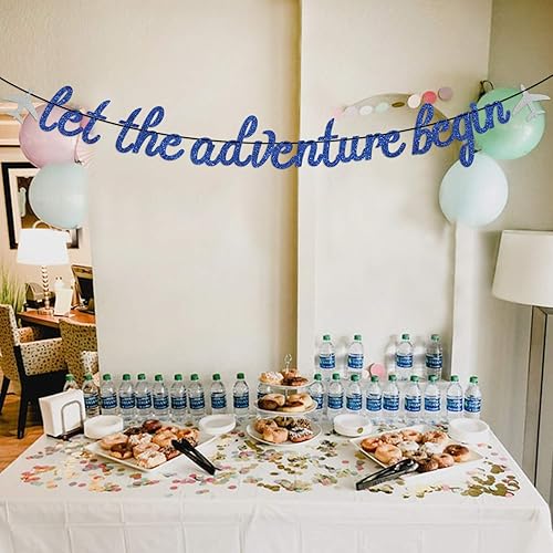 Miniatura 4 de Letrero con texto en inglés «Let The Adventure Begin» – Letrero de felicitaciones para graduación/jubilación/buen viaje, baby shower, fiesta de