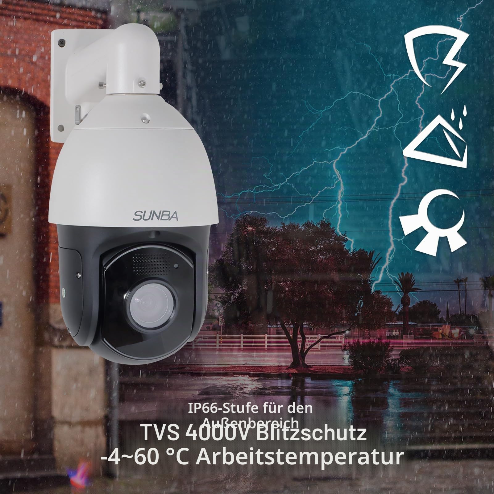 SUNBA PoE+ PTZ Außenkamera, 36-Fach optischer Zoom, 5MP Dome Überwachungskamera, Zwei-Wege Audio & Infrarot-Nachtsicht mit großer Reichweite bis zu 450m (P636 V2, Performance Serie)