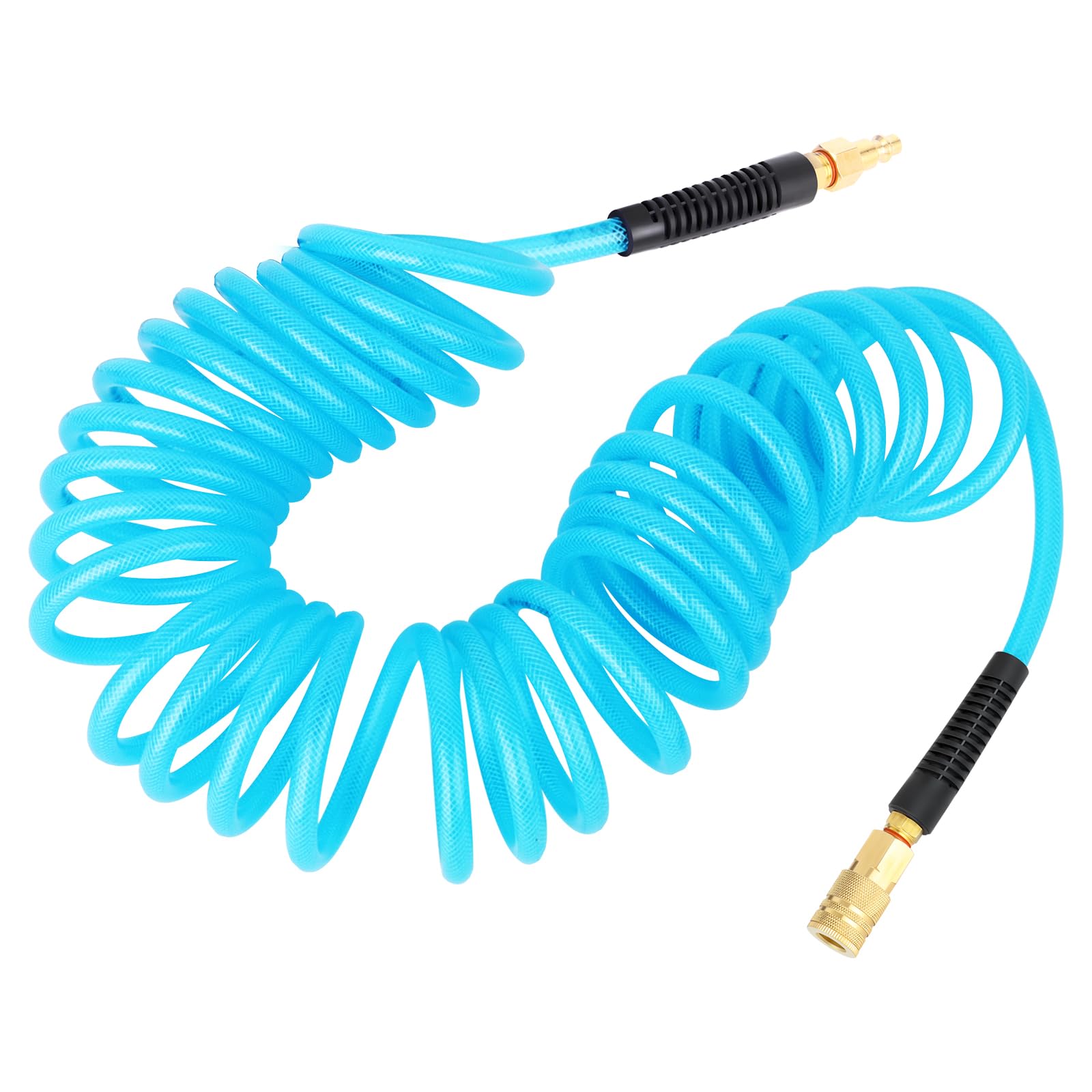 GASHER 1/4" x 25FT Reinforced Polyurethane Recoil Air Hose with Bend Restrictor, 1/4" Industrial Quick Coupler and Plug