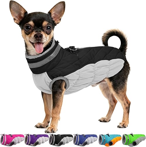 Miniatura 57 de Chaqueta de invierno para perro, acogedora y reflectante, impermeable, resistente al viento, cálida prenda para mascotas, cómoda ropa de forro polar