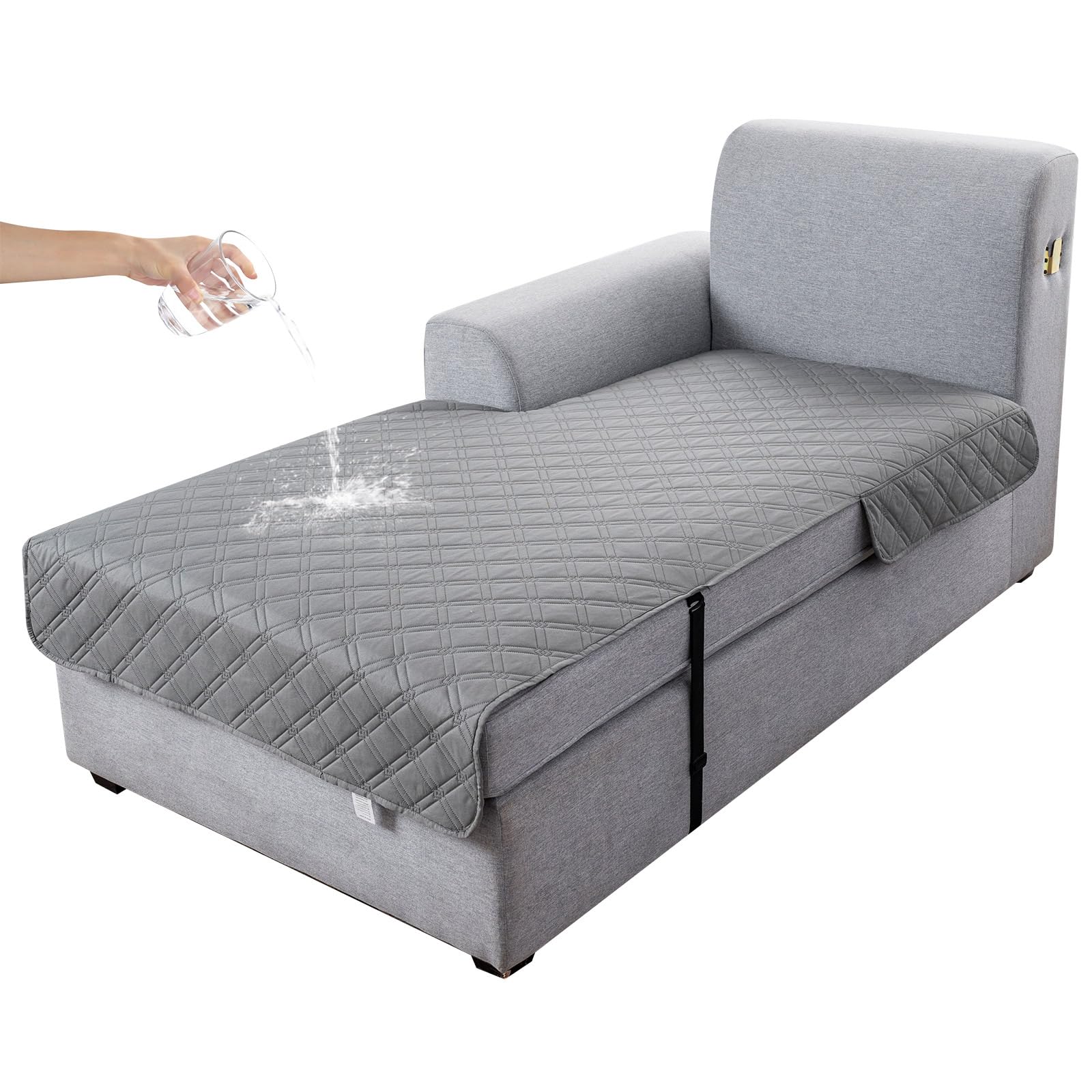 Genina L Shape Couch Cover, Sectional Couch Chaise Covers, Waterproof Washable Sofa Covers for Left L Shape Chaise Lounge, Anti-Slip Sofa Slipcovers for Dogs Cats Pet Friendly(Light Grey)