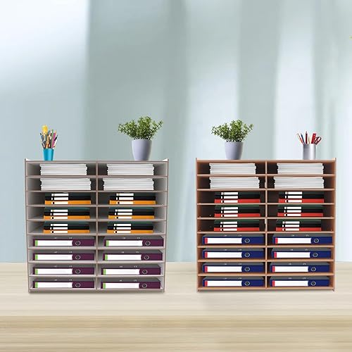 Miniatura 6 de Clasificador de bandeja de correo de escritorio de papel de madera, gabinete de almacenamiento clasificador de literatura, 9 capas y 18