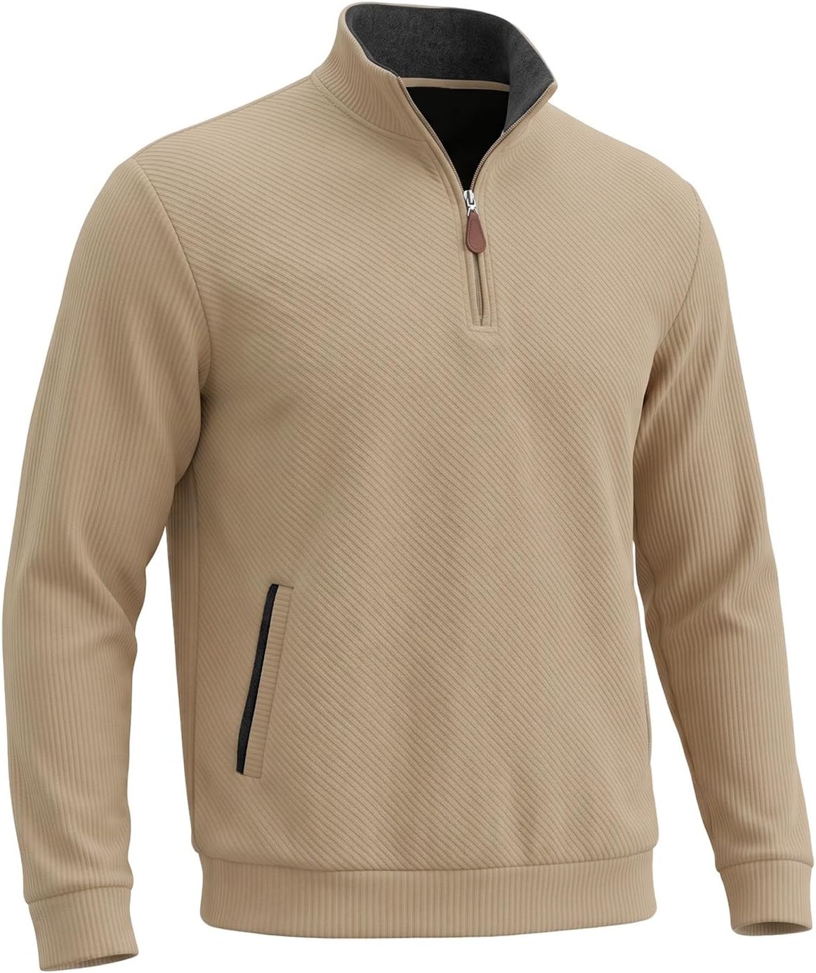 Men's Classic Knit Shirts Half Zip Long Sleeve Pocket Pullover Tops