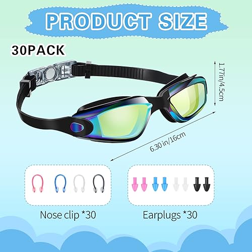Miniatura 2 de Yexiya 30 pares de gafas de natación con clip nasal y tapones para los oídos, antiniebla, protección UV, sin fugas, visión amplia de verano