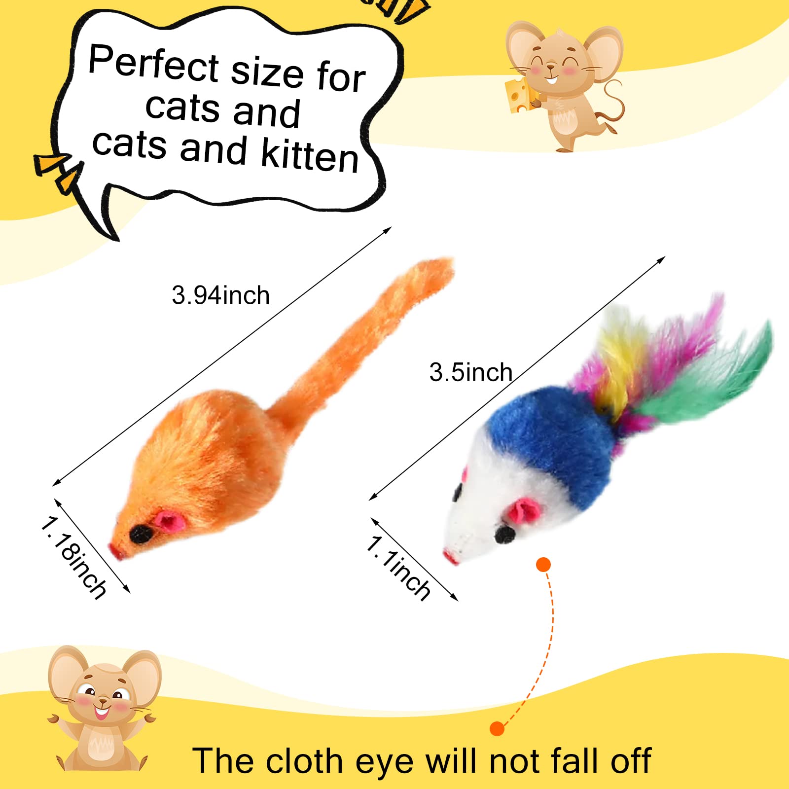 Syhood Lot de 120 souris en fourrure pour chat - Jouet interactif avec son hochet pour chats d'intérieur - Couleurs assorties