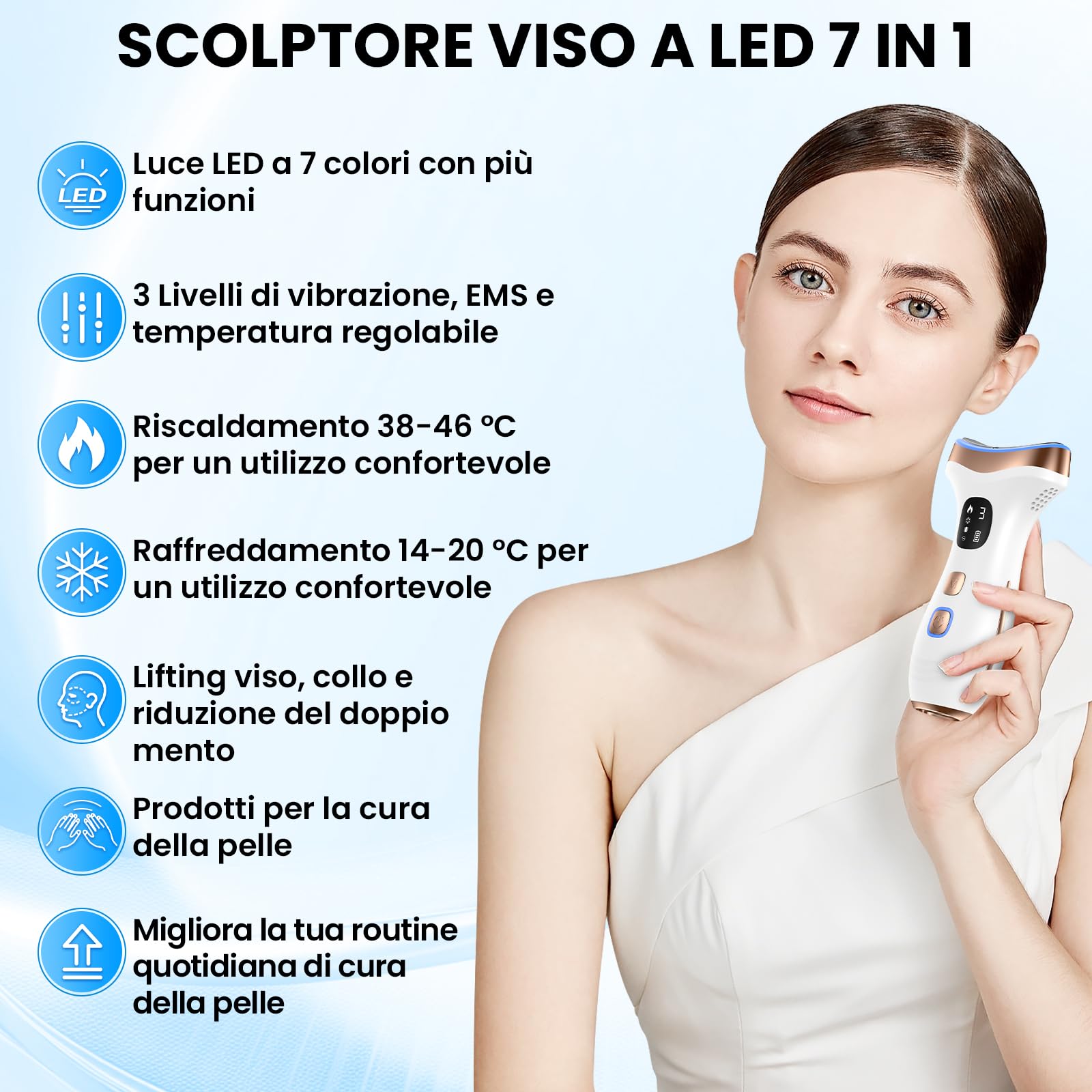 Massaggiatore Viso Lifting Antirughe a 15℃ del Freddo e 45℃, Bianco Perla