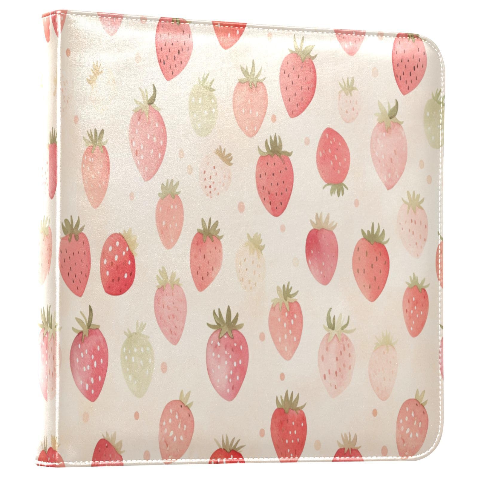 Kigai Strawberry Photo Album Self Adhesive Scrapbook Album Leather Cover DIY Picture Scrap Book with 20 Adhesive Sheets, 11.8x24x0.8 inch