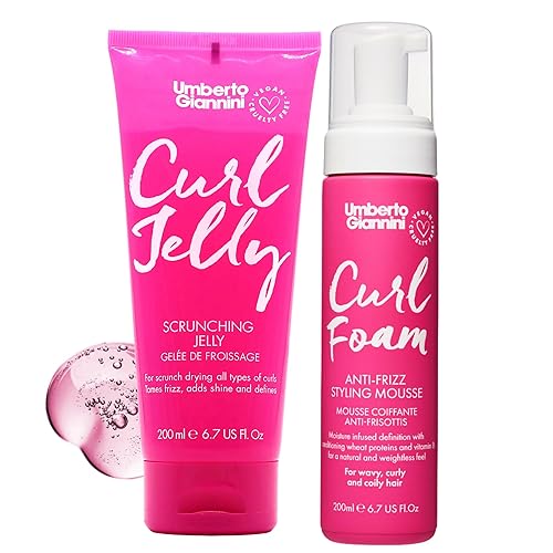 Umberto Giannini Curl Jelly Scrunching Jelly & Curl Foam Mousse Styling Duo - Vegan & Cruelty Free Curl Control Hair Gel & Mousse for Defrizzing Curly or Wavy Hair - Curl Jelly & Foam Mousse Duo