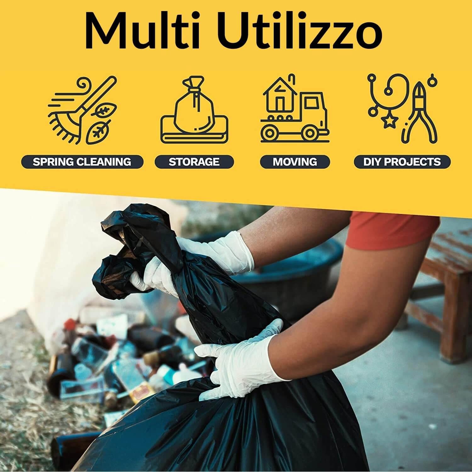 250 Sacchi Neri Nettezza Immondizia Pattume | 80x110cm | 85 gr. 120 Litri | 25 Rotoli da 10 Unità | Resistenti, Ecologici e Conformi alle Normative, Made in Italy