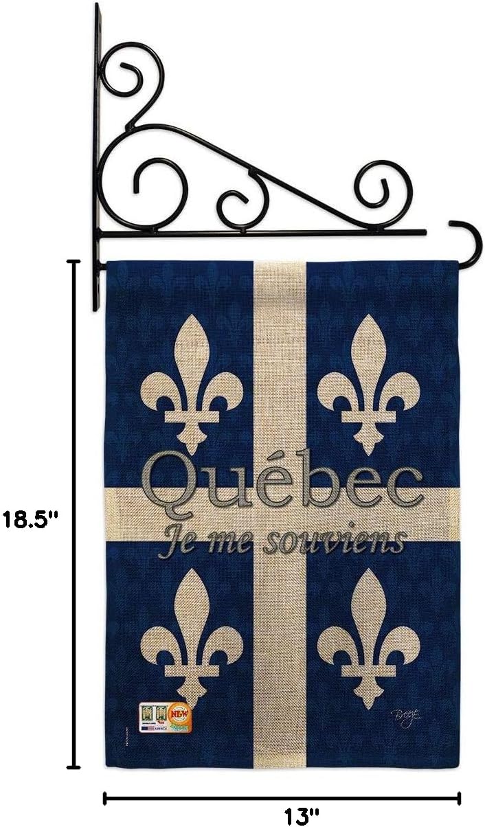 Quebec Burlap Garden Flag Set Wall Holder Regional Canada Provinces Canadian Territories Region Country Particular Area Small Decorative Gift Yard House Banner Double-Sided Made In USA 13 X 18.5