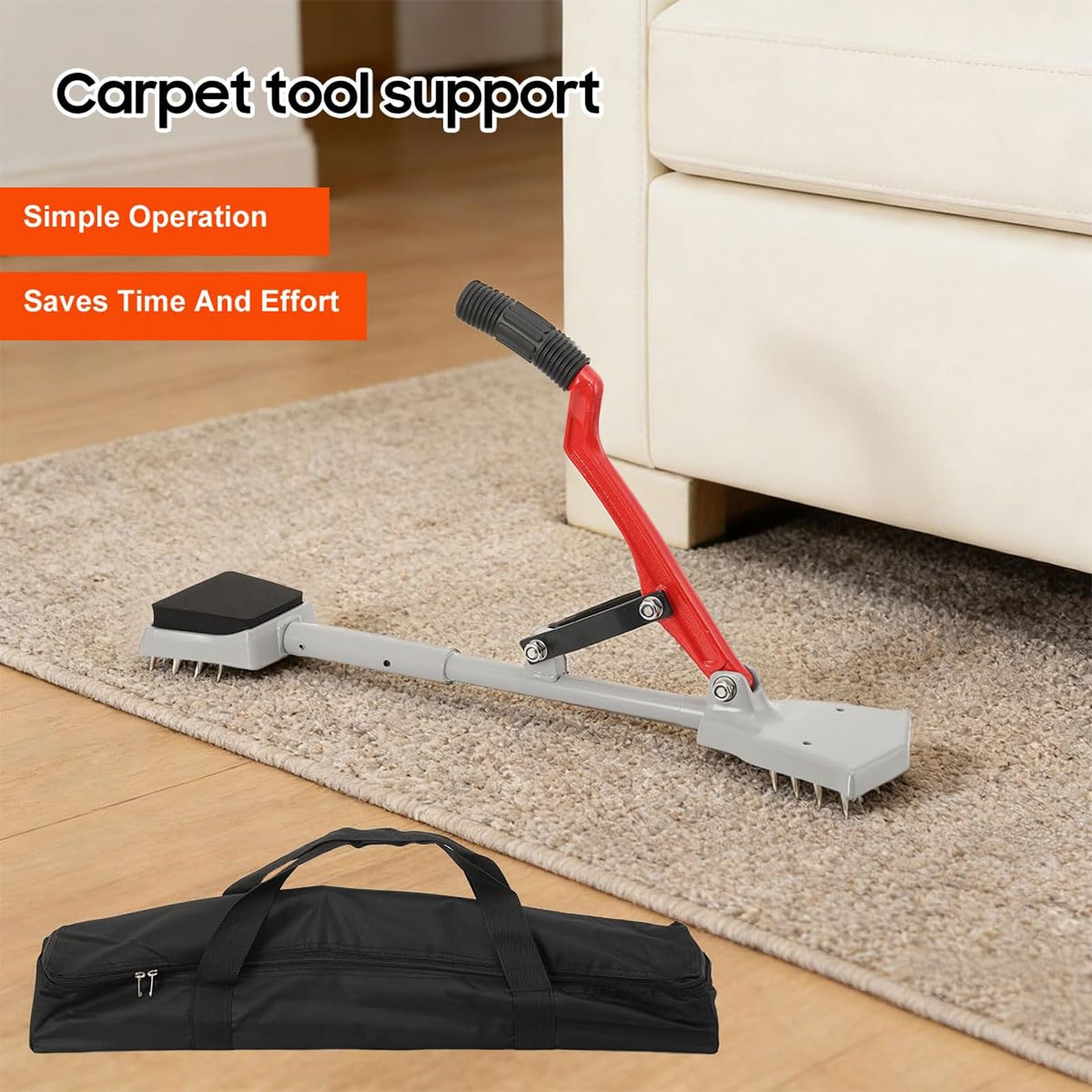 Tendeur De Moquette Sans Genou Avec PoignéE TéLescopique Et Base RembourréE,Kit D'Outils Pour La Pose De Moquette Pour Les Projets De RevêTement De Sol à Domicile Et à L'HôTel