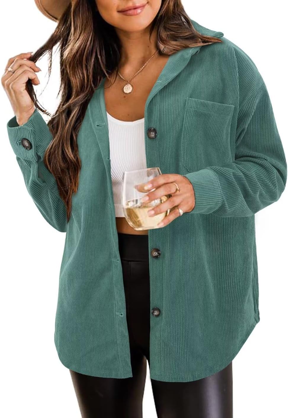 ZOLUCKY Womens Shackets Jacket Plus Size Long Sleeve Button Down Shirts Blouses Tops