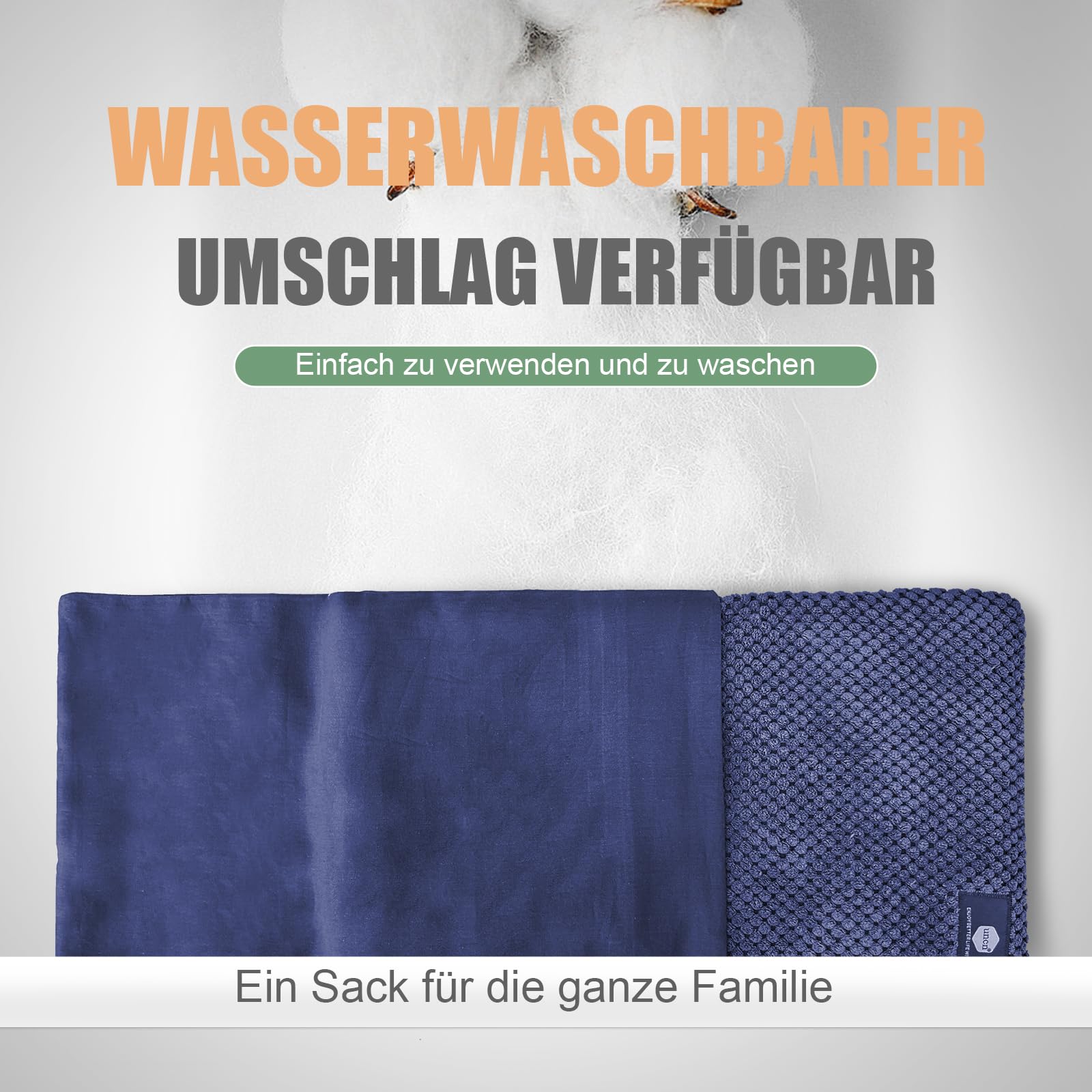 uncn Kirschkernkissen Mikrowelle 40x24 cm, Körnerkissen groß, Wärmekissen Mikrowelle mit abnehmbarer und waschbarer Außenhülle, Dunkelblau
