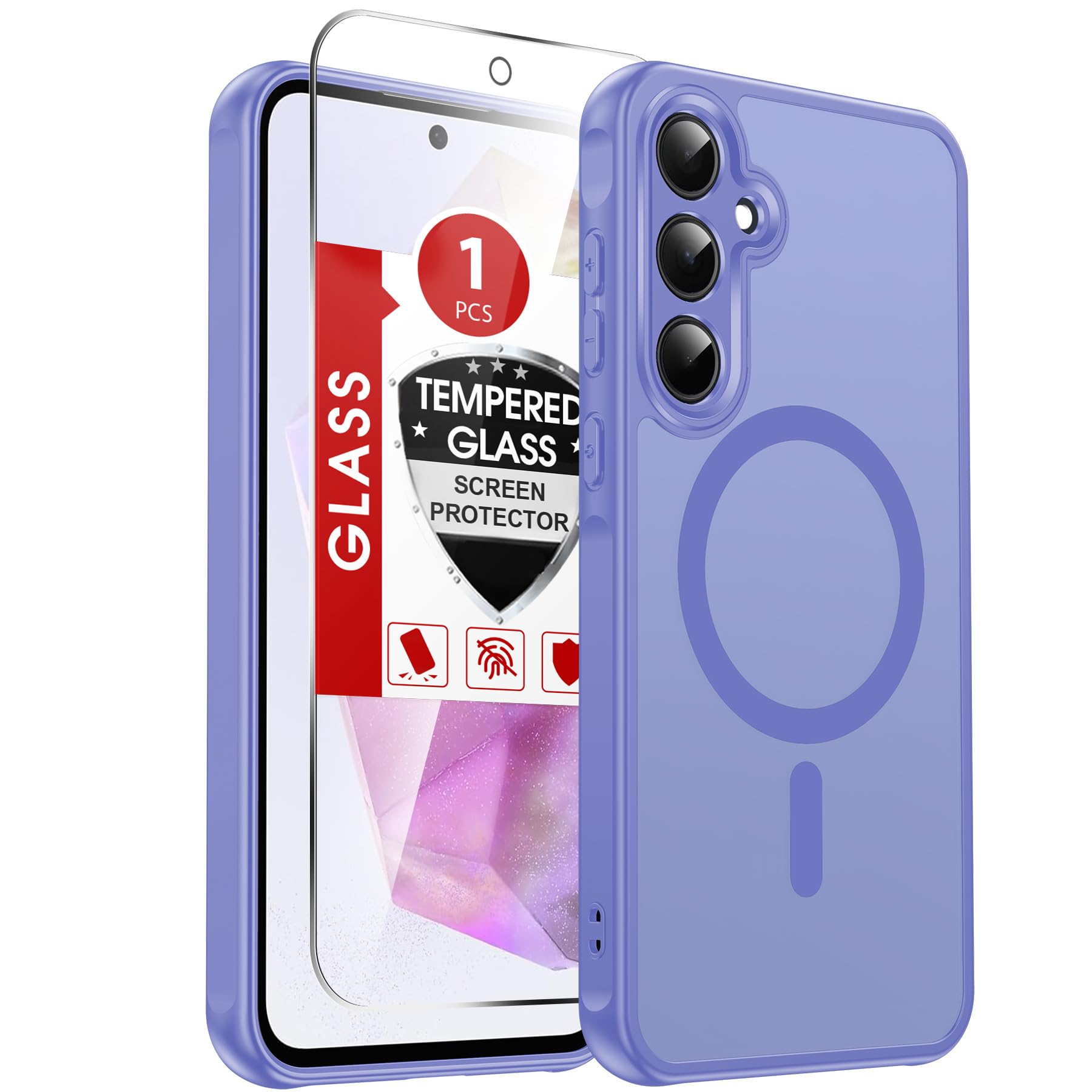 LeYi for Galaxy A35-5G Phone Case: Compatible for Samsung Galaxy A35 5G Case with Screen Protector, [Magnet Fit] Matte Translucent Soft-Touch & Full Body Shockproof Funda para A 35, Sky Blue