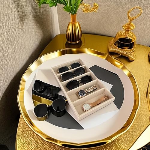 Miniatura 3 de Svea Display Lujoso divisor de cajón de terciopelo beige de 5 ranuras, almacenamiento de gafas, gafas de sol, bandeja organizadora de joyas,