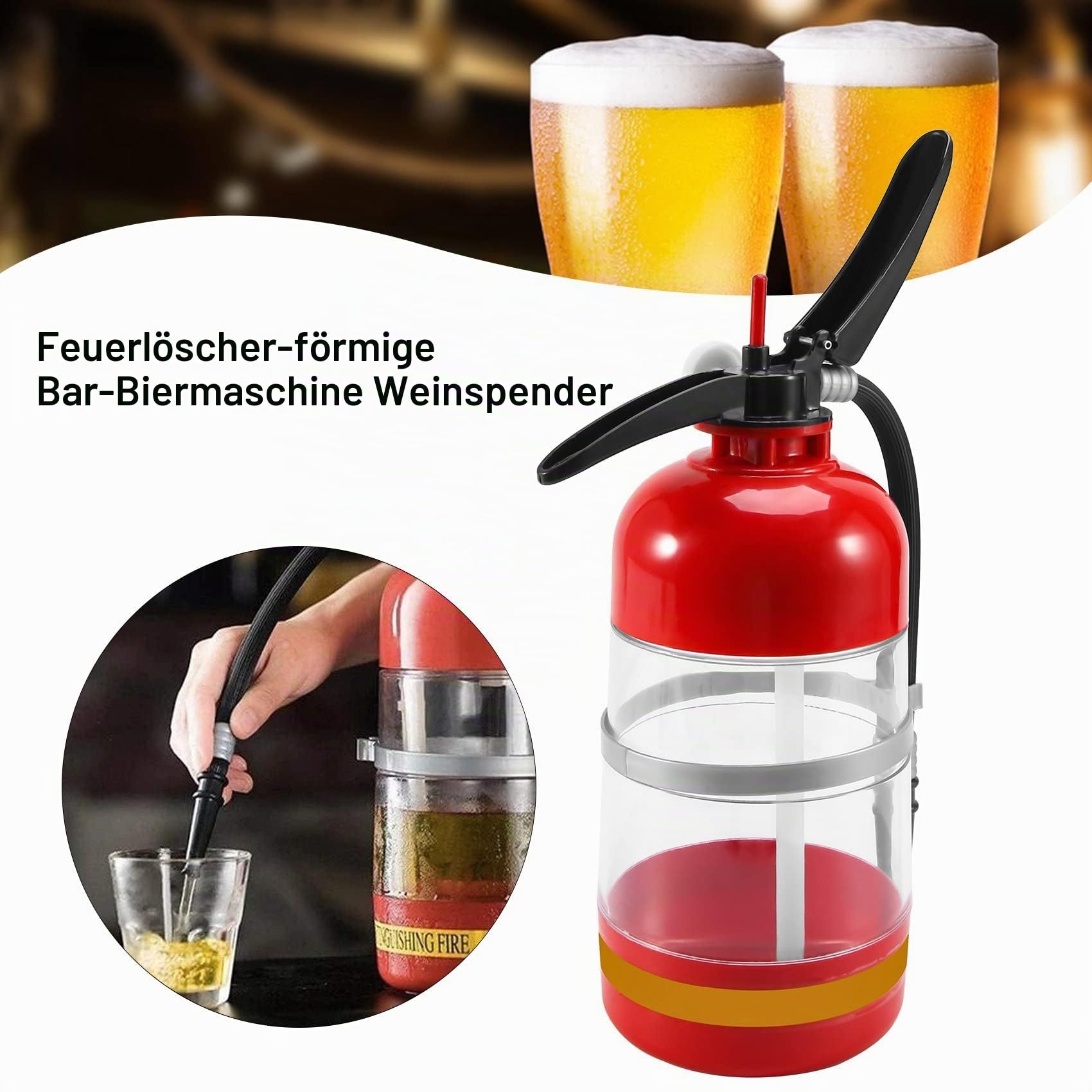 Getränkespender im Feuerlöscher Design 2 L Getränkespender für Partybier Fässer Alkohol Getränkespender für Bar