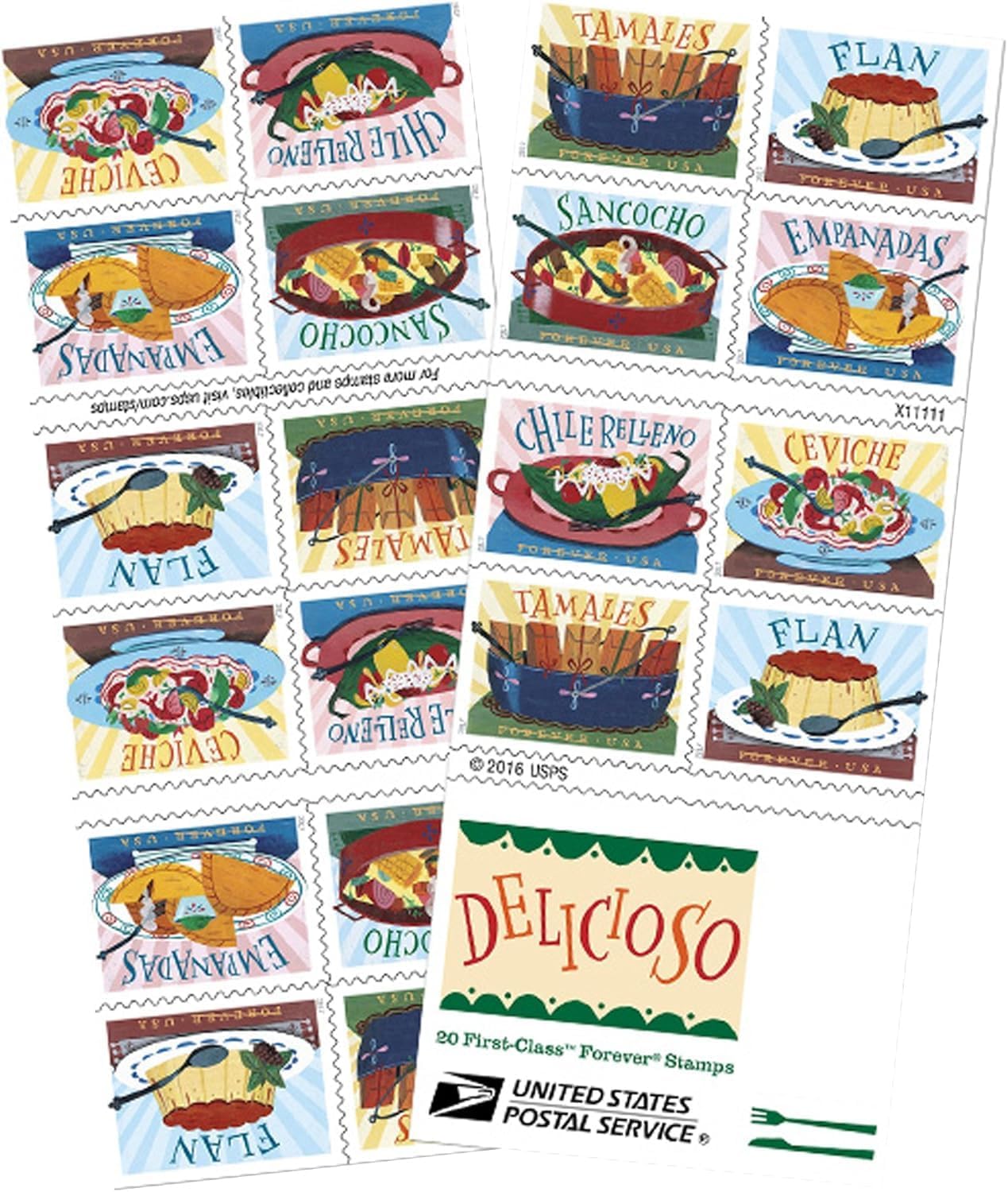 USPS Delicioso Book of 20 Forever First Class Postage Stamps Latin Food Traditional