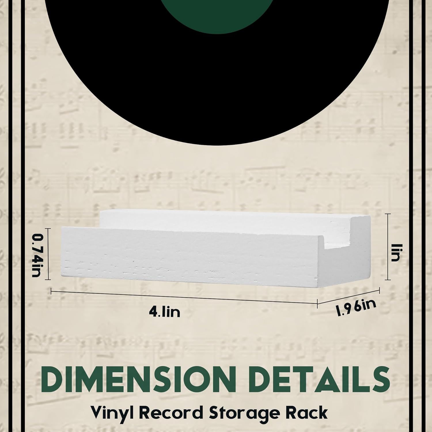 Wood Vinyl Record Shelf Wall Mount, Small Wall Record Holder Display Shelf, Vinyl Record Shelves Record Album Display Holder for LP, CD, Book Art Storage Vintage Home Decor (12, White)