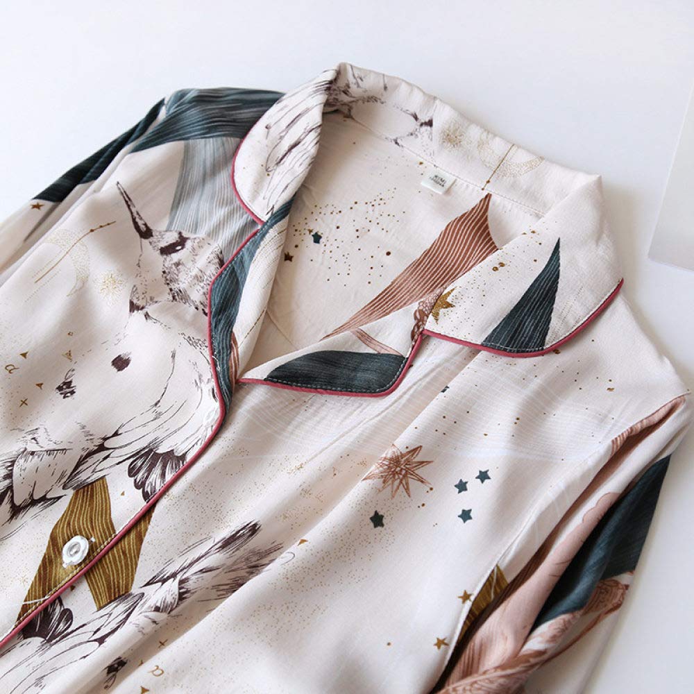 Conjunto De Pijamas De Mujer,Pijama Suave De Algodón Viscosa 100% Con Bolsillos Estampado Fino Manga Larga Con Botones Conjuntos De Pijamas Ropa De Dormir De Verano Ropa De Dormir Ropa De Dormir,Bei