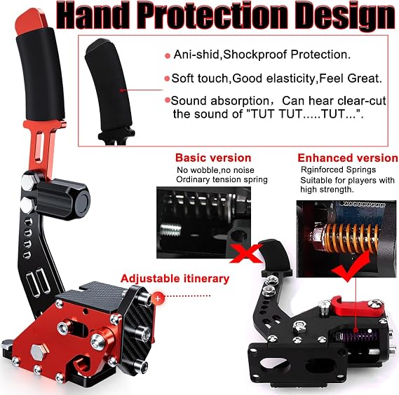 Upgraded PC Vibration Module Linear Handbrake For Logitech G25 G27 G29 G920 G923 Pro RS50;For Thrustmaster T500RS T300RS TGT Series PXN V99/V12/V10 Ultra Steering Wheel (Red, With Clamp and Plant)