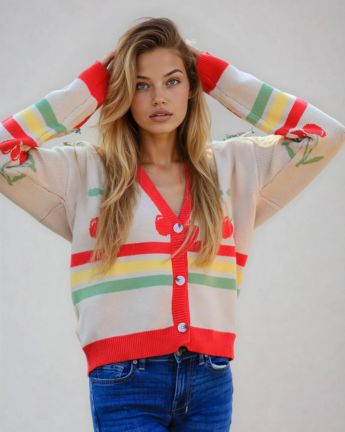 MISS SPARKLING Women’s Knit Cardigan Sweater Button Down Long Sleeve V Neck Casual Loose Fit Jacket Lightweight Outerwear - Image 2