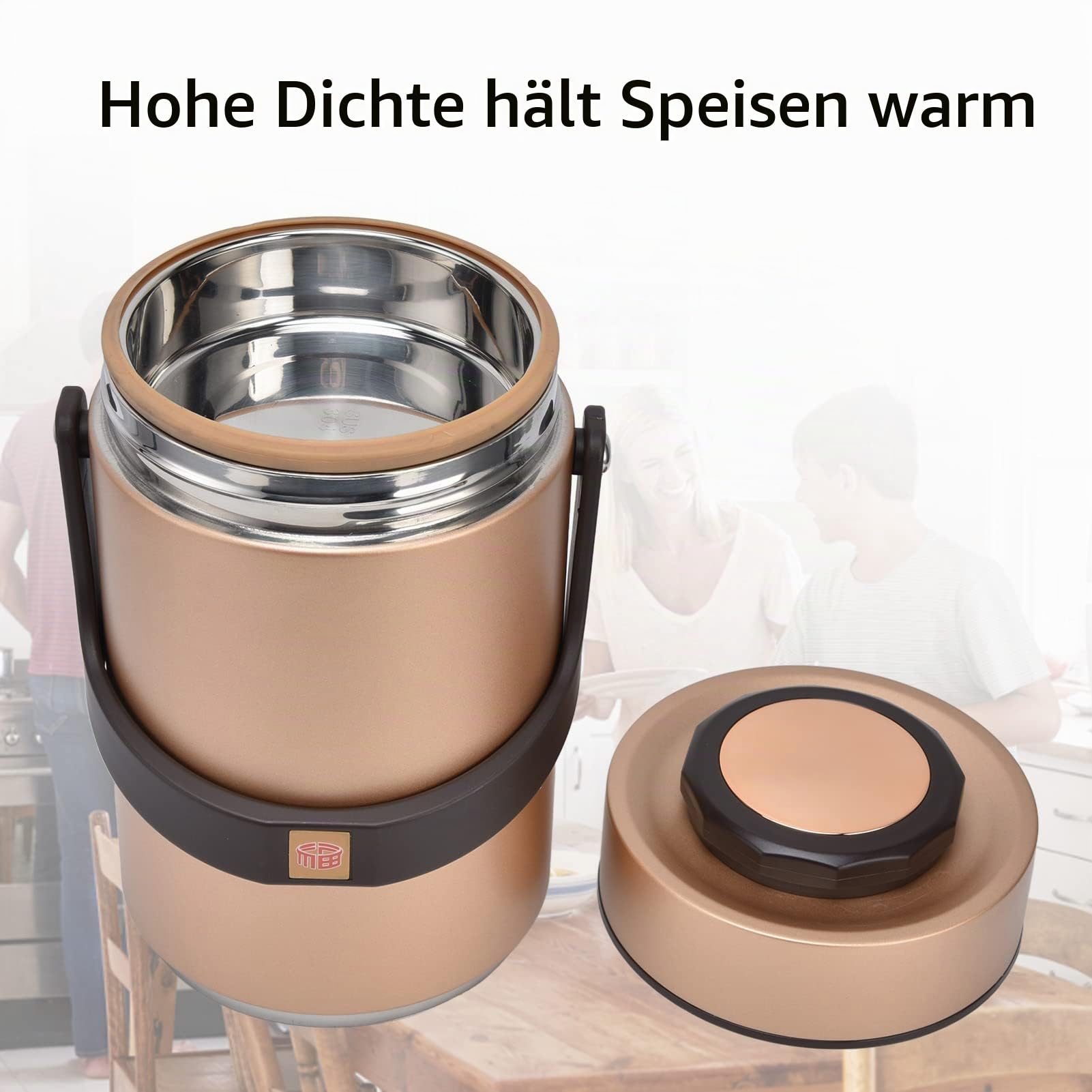 Jenngaoo Thermobehälter Edelstahl 2300 ml, 3-fach Isolierte Lunchbox | Vakuumisoliert für warmes Essen und Suppe, Spülmaschinengeeignet, ideal für Arbeit, Reise, Picknick (Gold)