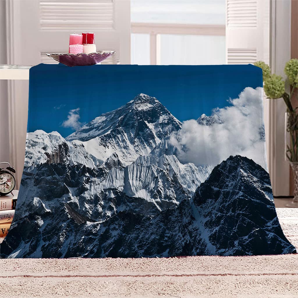 Plaid Polaire Enfant 3D 180x200 Montagne de Neige Blanche Impression Couvertures Douce Moelleuse Flanelle Couverture De Pause Déjeuner Bureau Couverture pour lit et canapé
