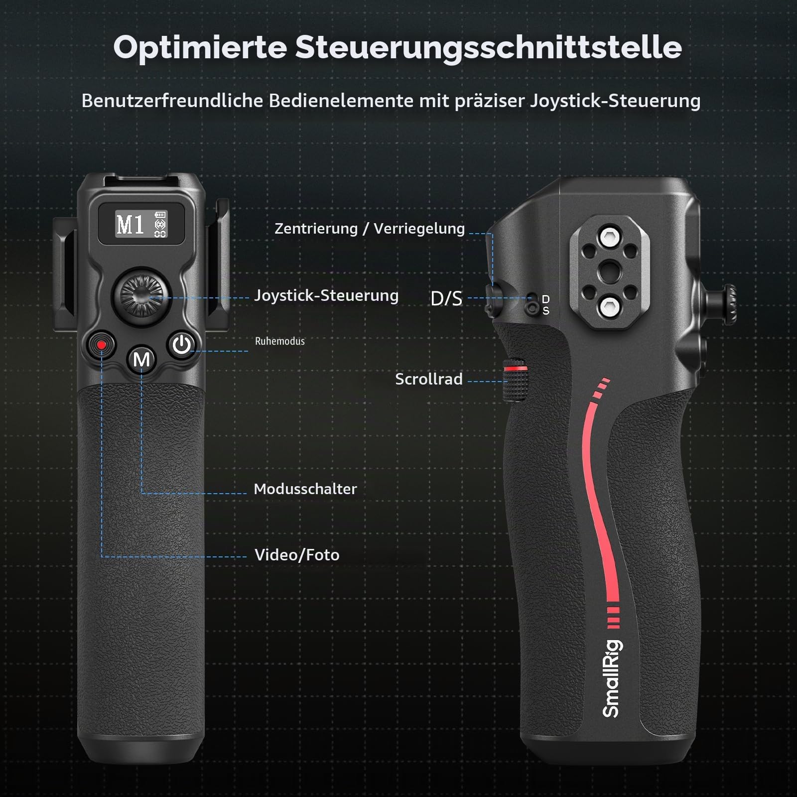 SMALLRIG-Griff mit Follow Focus für DJI RS 2 / RS 3 Pro/RS 4 / RS 4 Pro/RS 5 Gimbal-Stabilisator, Griff mit 1/4"-20 Positionierungslöchern und Einer Cold Shoe-Halterung, Max. Belastung 4,4 lb -4329 | Griff mit 1/4-Zoll-20 Positionierungslöchern und Kaltsc