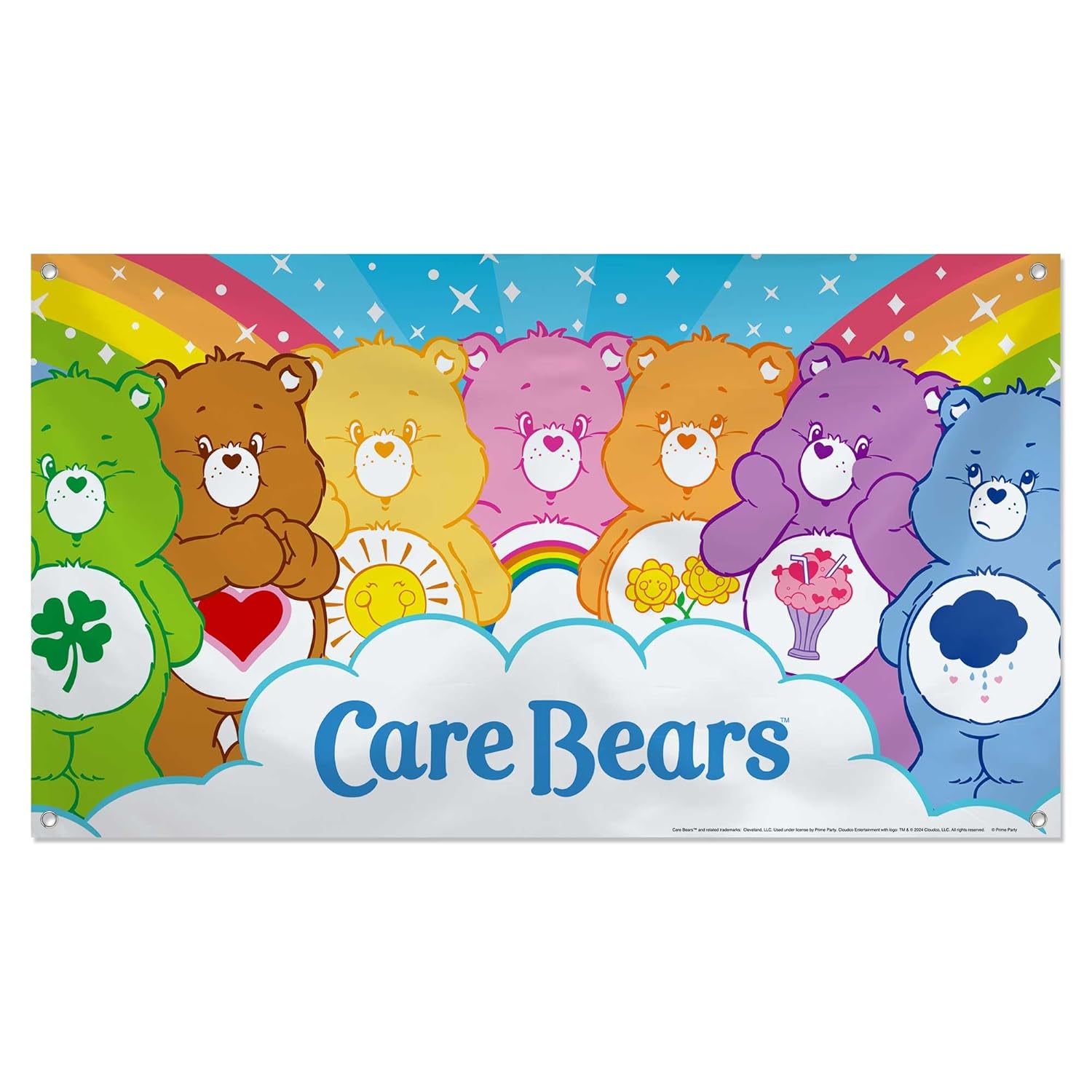 Prime Party Care Bears Large Vibrant Wall Decoration - 5x3 ft Banner with Cheer, Tenderheart, Grumpy, and Funshine - Perfect for Care Bears-Themed Birthdays, Playdates, and Events