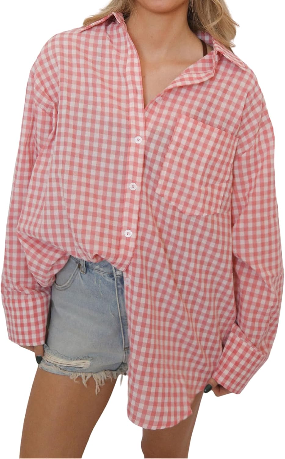 Striped Button Down Shirts for Women Business Casual Collared Tops Loose fit Long Sleeve Office Work Blouses