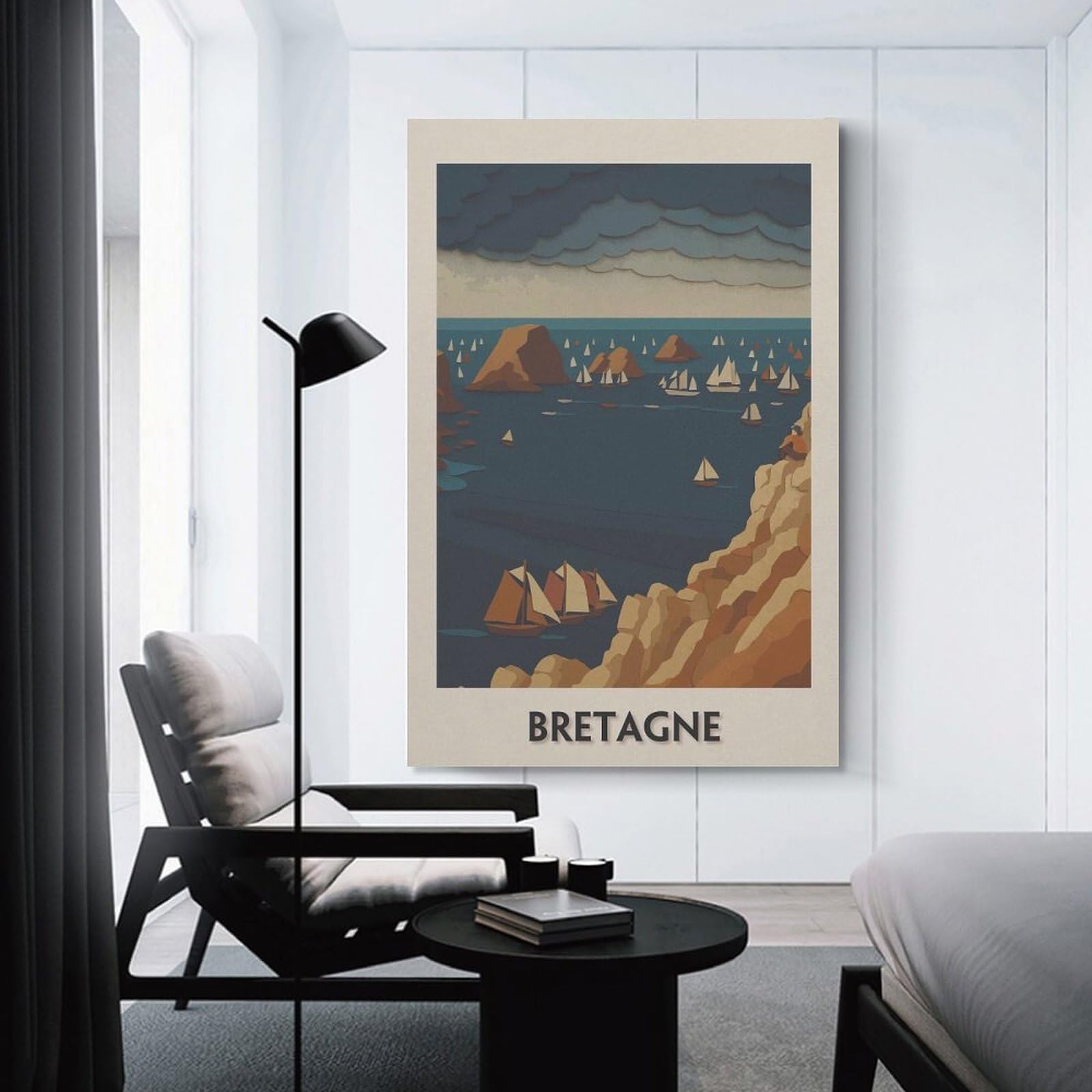 Junmoney Bretagne Coastal Sailing Scene Canvas Wall Decor, 20x30inch(50x75cm), for Lounge Decor, Bedroom Walls Or Flats, Eye Catching Artwork for Blank Walls