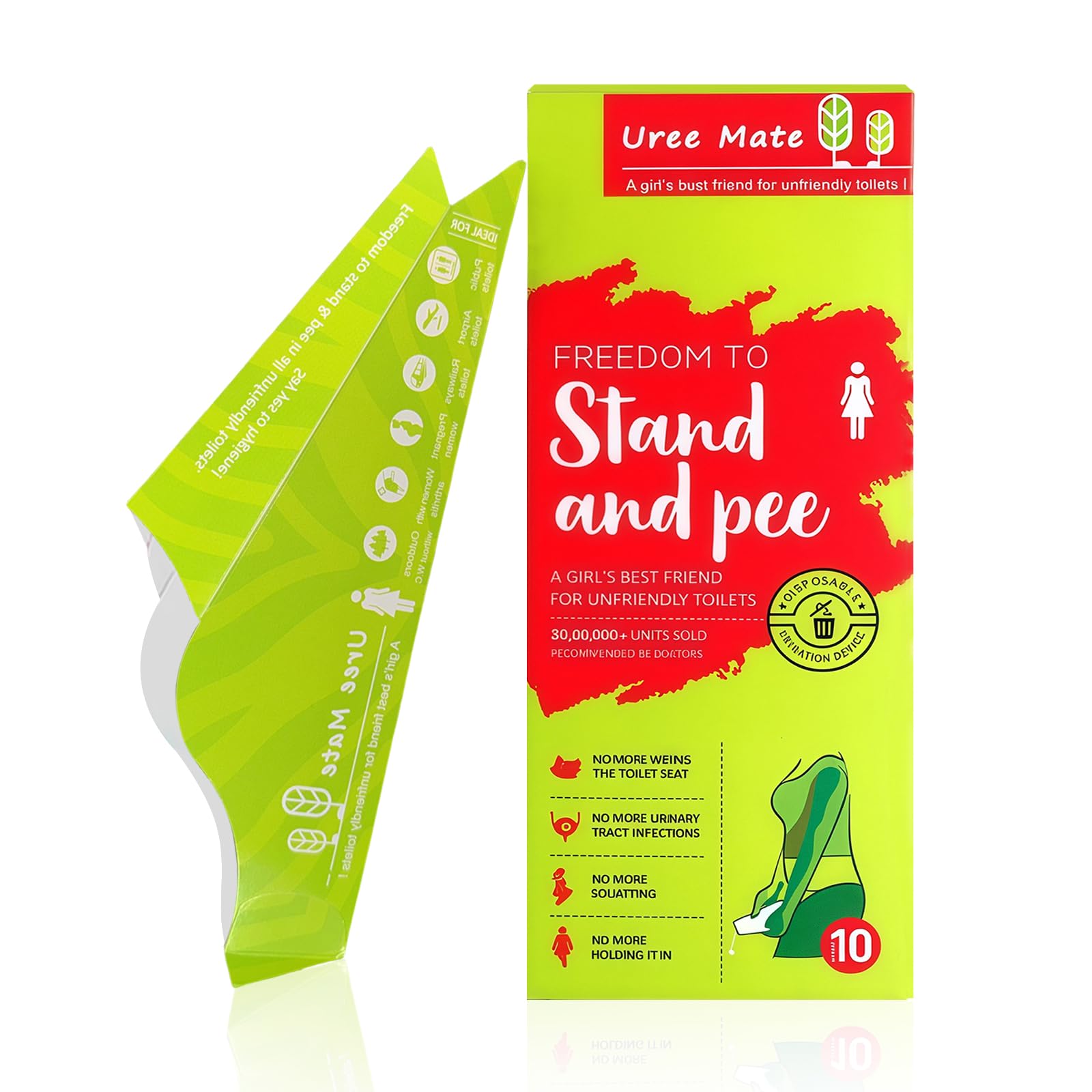 Flintronic 20PCS Female Urinal, Funnels Portable Women Urination Device, Female Urinal Funnel, Waterproof Standing Pee Funnels for Pregnant, Wounded, Camping, Travel, Outdoor Activity, Green