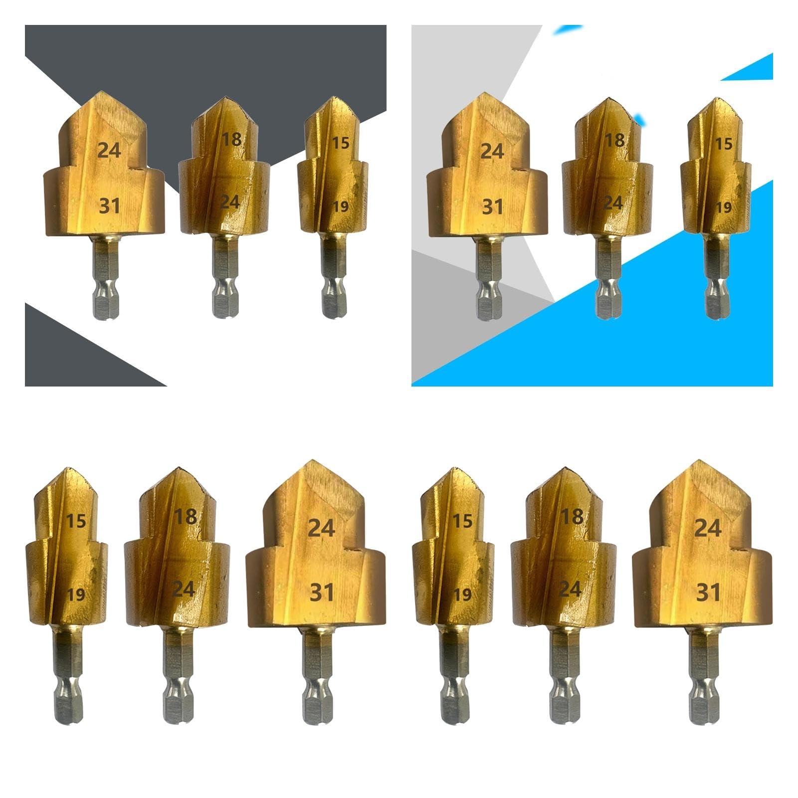 perfk 2x Paquete de 3 Piezas de Taladro Escalonado de Elevación Ppr, Herramientas Prácticas de Plomería para Herramientas Eléctricas, Vástago Hexagonal