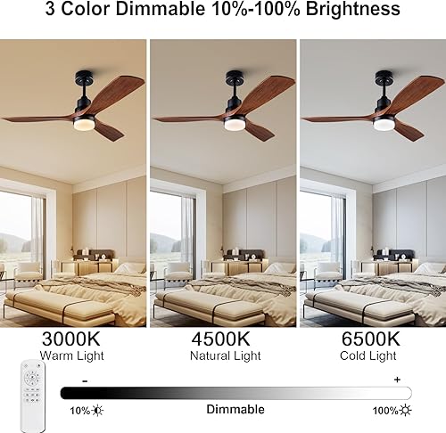 Miniatura 3 de BOOMJOY Ventilador de techo de madera de 60 pulgadas con luces y control remoto, motor CC reversible silencioso de 6 velocidades, ventilador de