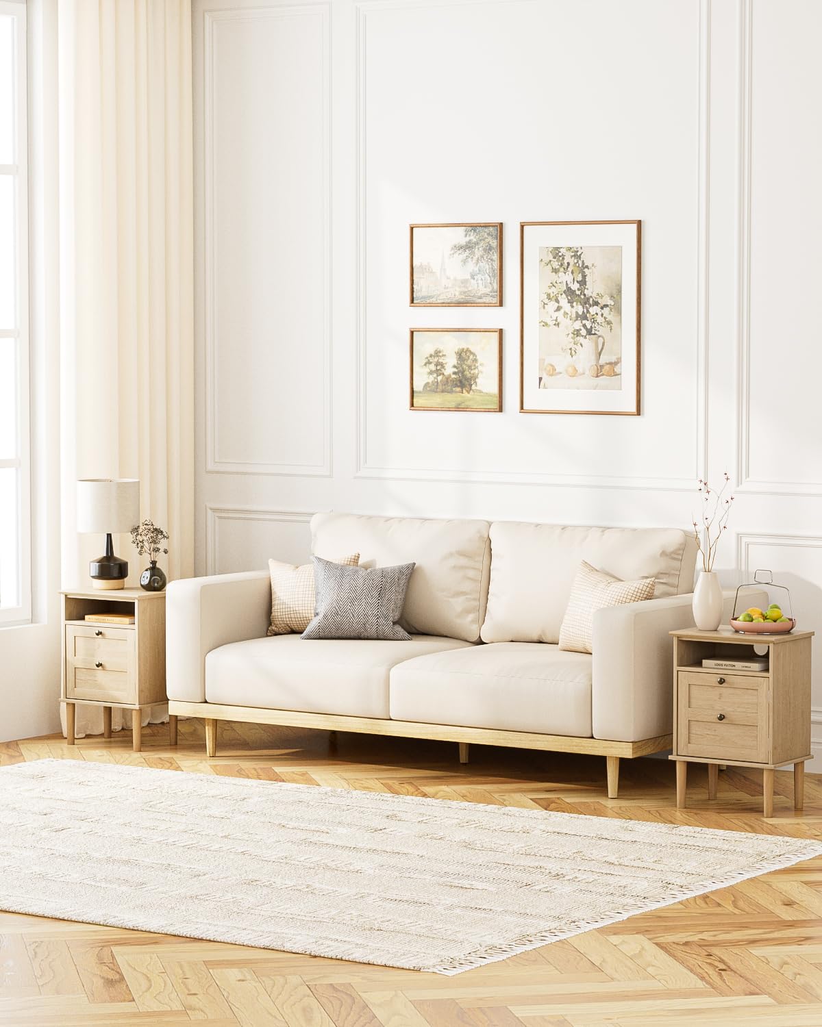 HEYZOEY Table de chevet en bois avec porte et compartiment ouvert, table d'appoint avec rangement pour chambre à coucher et salon, moderne table de nuit (Chêne clair, 39×29×60 cm)