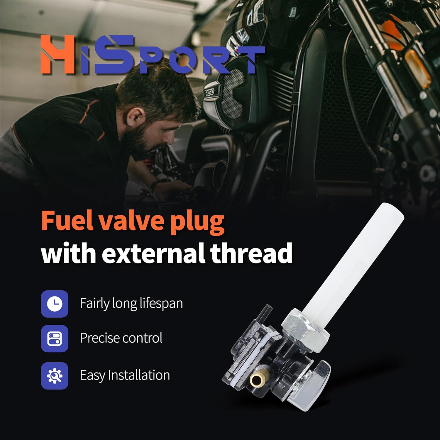 HiSport 61338-94D Fuel Valve Petcock with Male Thread - Compatible with Harley Davidson Bad Boy Dyna Fat Boy Heritage Softail Heritage Springer Night Train Softail Softail Springer Tour Glide