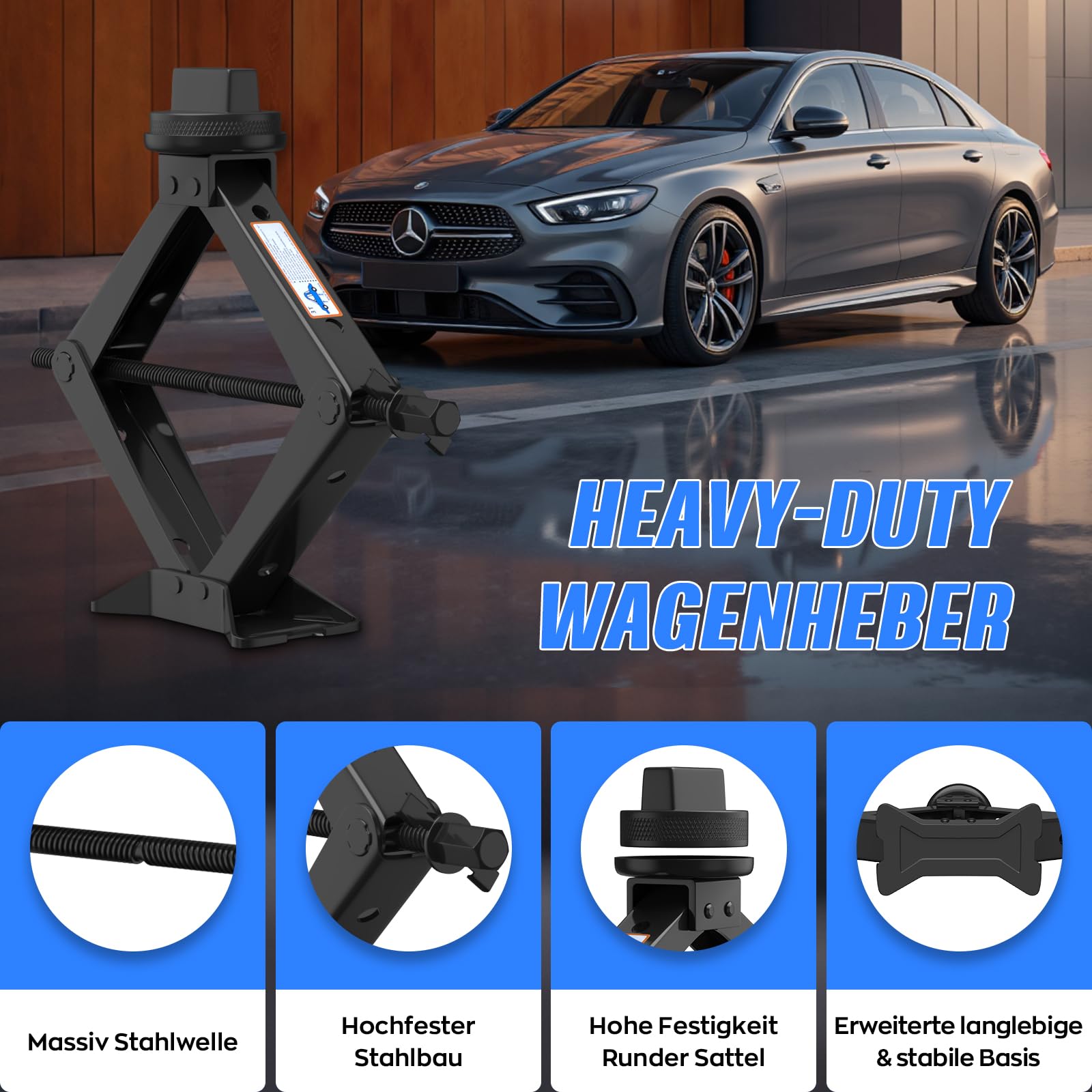 IMAYCC 3T Cric Auto in Acciaio Robuste Per Mercedes-Benz Auto | 2 Tampone In Gomma,Cric a Forbice Anti-graffio,Kit Emergenza Auto Per Mercedes-Benz-SUV MPV Sostituzione degli Pneumatici