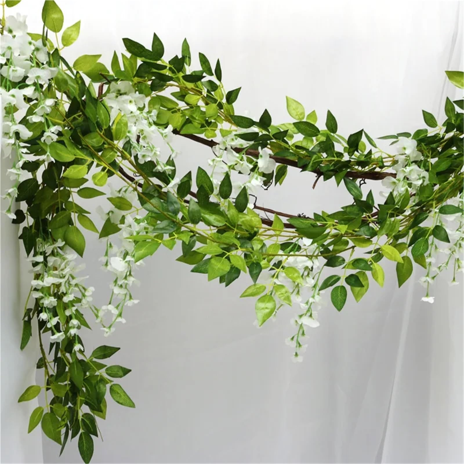 220 cm Seidenrosen-Hochzeitsdekorationsrebe | Künstlicher Blumenbogen mit Wandgirlande aus grünen Blättern