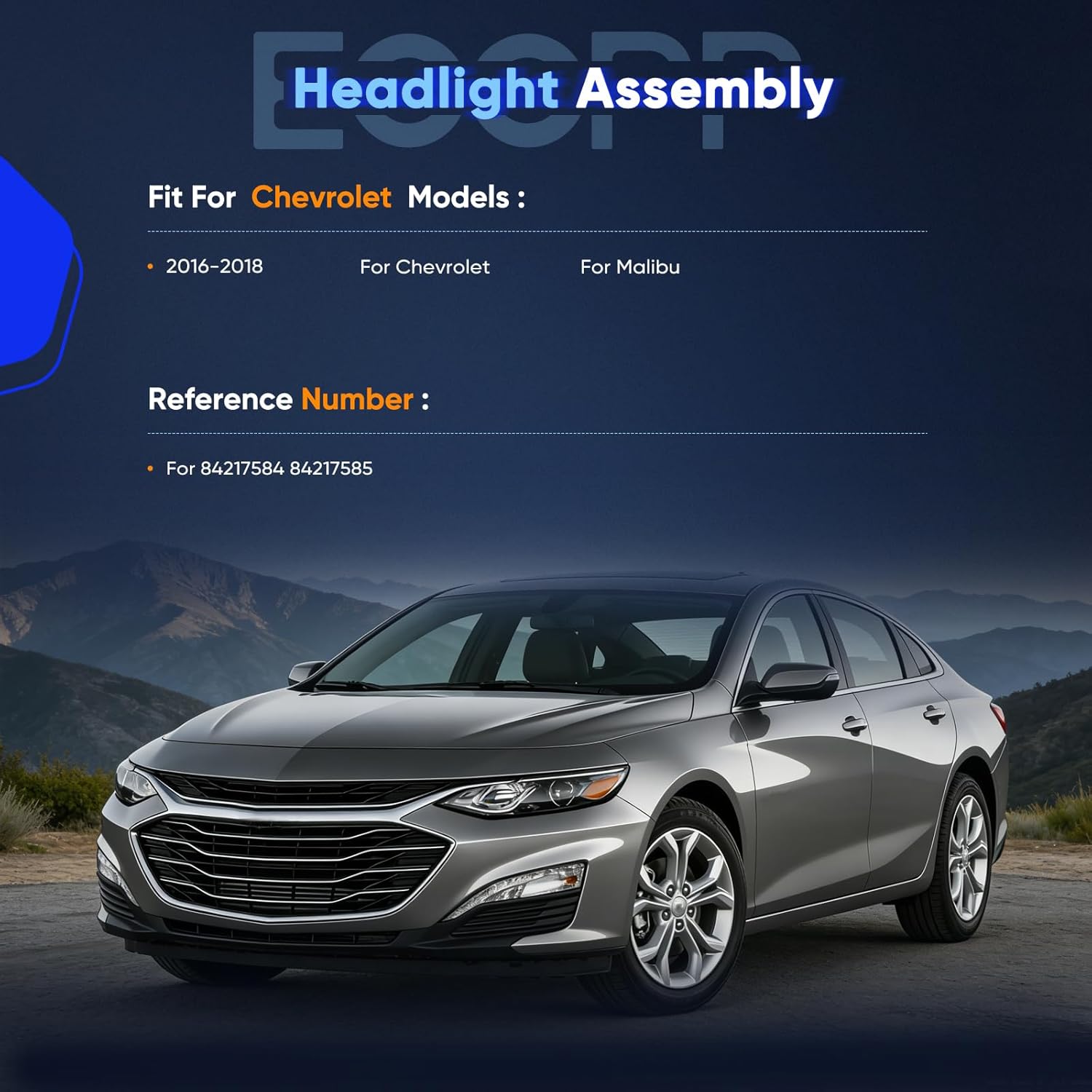 ECCPP Headlight Assembly For Chevrolet Malibu 2016-2018 Driver and Passenger Side (Chrome Housing Amber Reflector Clear Lens)