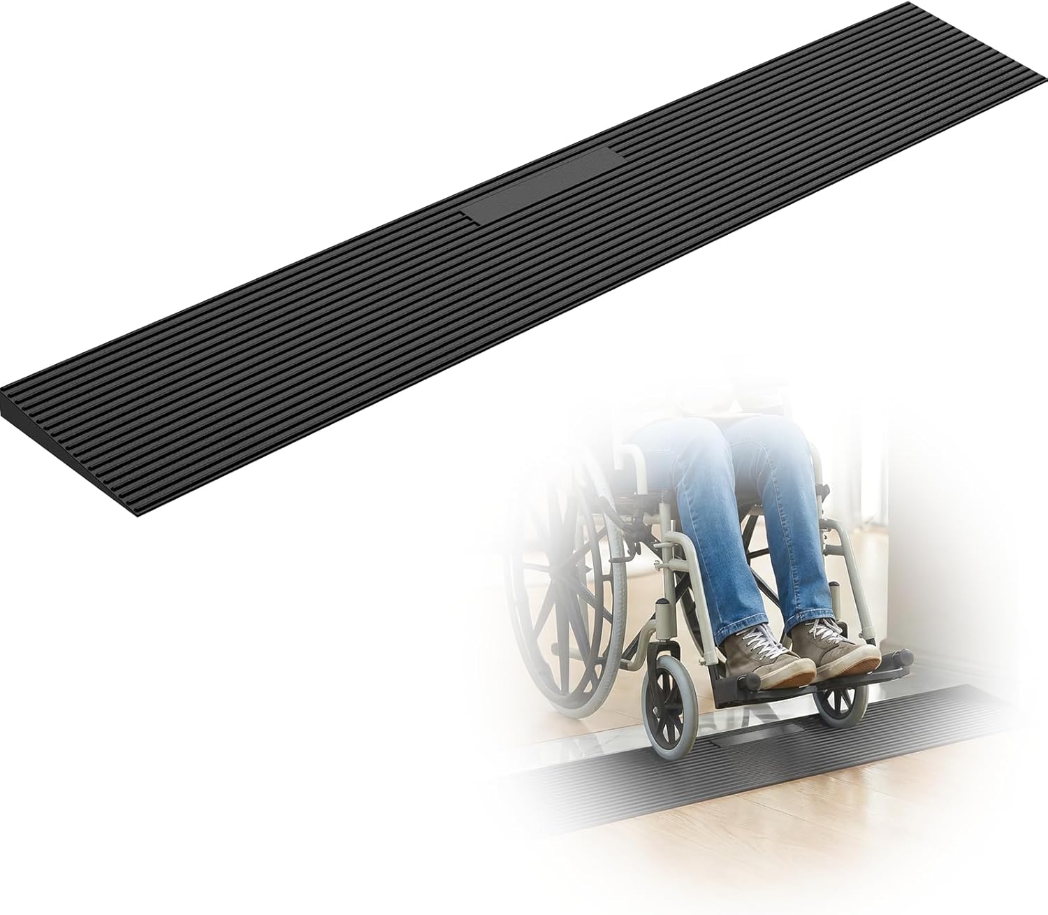 FACHNUO 1" Rise Rubber Threshold Ramp for Doorways, 35.4" Wide, 3306 LBS Load Capacity Wheelchair Ramp - Cuttable Non-Slip Rubber Ramp, Secure and Stable for Curbs, Wheelchairs, Walkers, Scooters