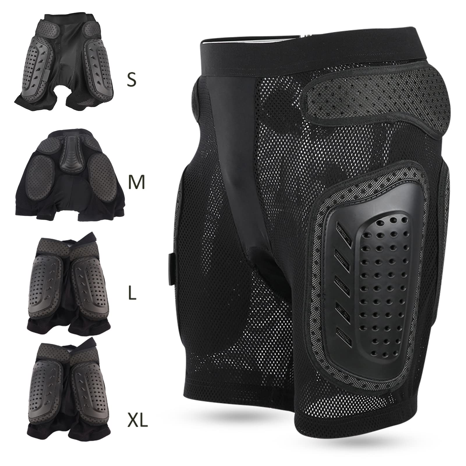 Pantalones Cortos Acolchados 3D, Protección para la Cadera, Almohadilla para el Trasero, Snowboard, Patinaje, Esquí, Ciclismo, Protector de Equipo de Protección, Multifunción, Deporte,(Black L)