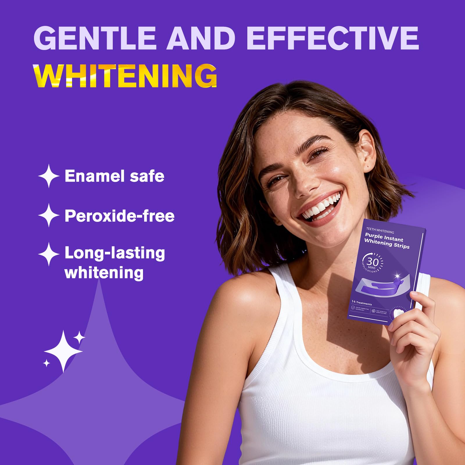 Purple Teeth whitening strips-14 Treatments- whitening Strips-Purple Teeth Whitening kit-Enamel Safe & Low-Sensitivity-with，Peroxide-Free - 4