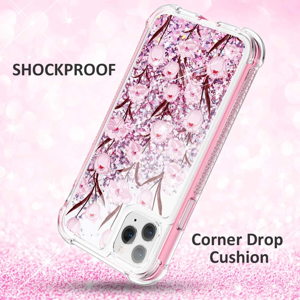 Caka iPhone 11 Pro Max Case, iPhone 11 Pro Max Glitter Flower Case Full Body Protection with Screen Protector Bling Floral Girls Girly Women Protective Case for iPhone 11 Pro Max (Tulip)