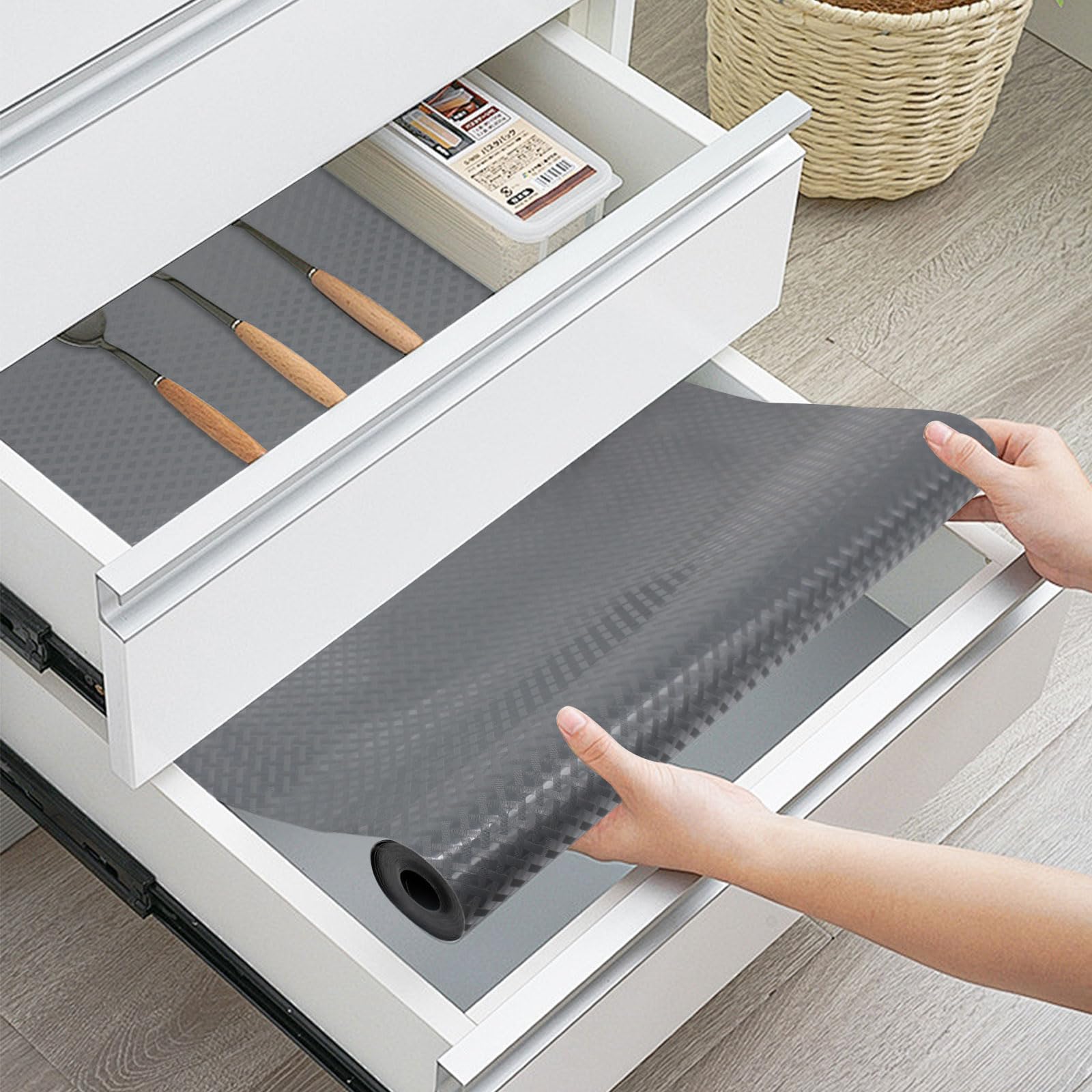 Tappetino per Cassetti 44x600 cm EVA Antiscivolo Impermeabile Ritagliabile Grigio
