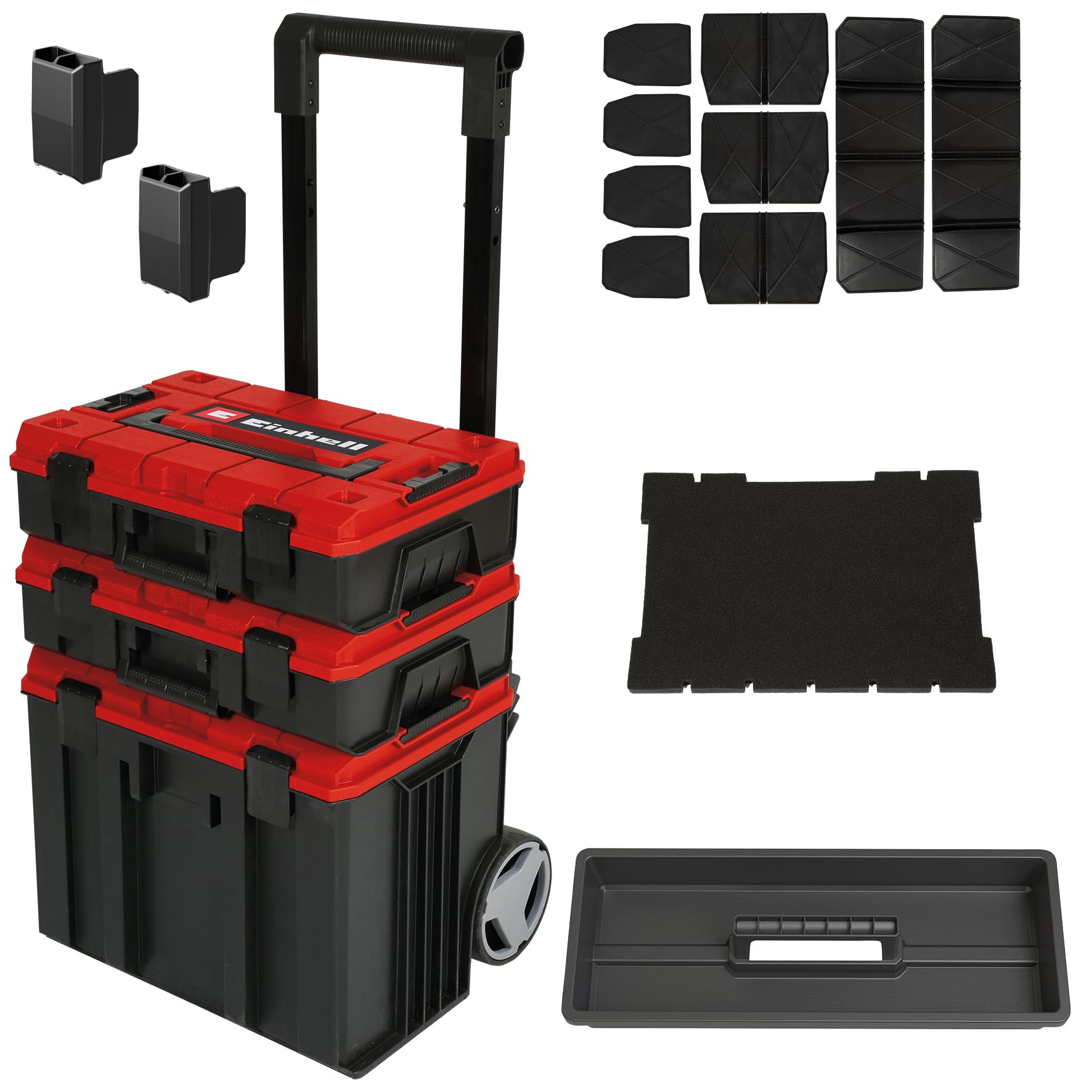 Einhell E-Case Tower Tool Storage System - 3 Stackable Cases With Wheels And Telescopic Handle - Power Tool Box, Lockable, Protective Storage And Transport Of Tools And Accessories