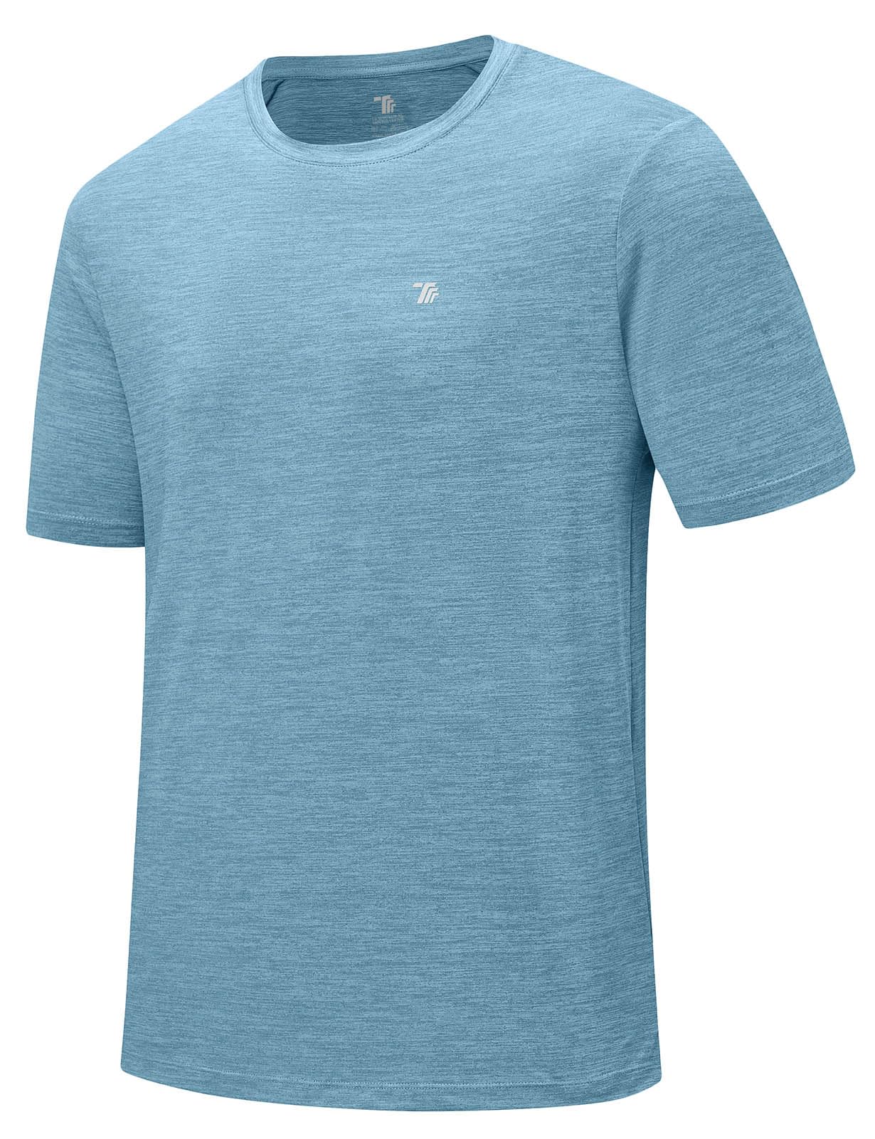 Rdruko Men's Workout Shirts Moisture Wicking Dry Fit Short Sleeve Lightweight UPF 50+ Athletic Running Gym Active T Shirts,Lake Blue,L