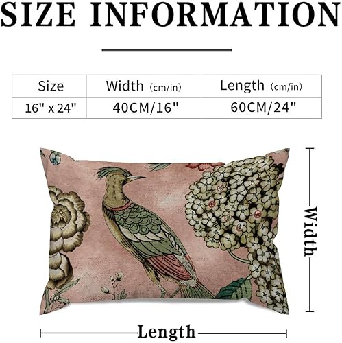 Miniatura 2 de ArogGeld Chinoiserie - Funda de cojín lumbar asiática, color rosa rubor chinoiserie, funda de almohada de pájaro chinoiserie, funda de almohada con