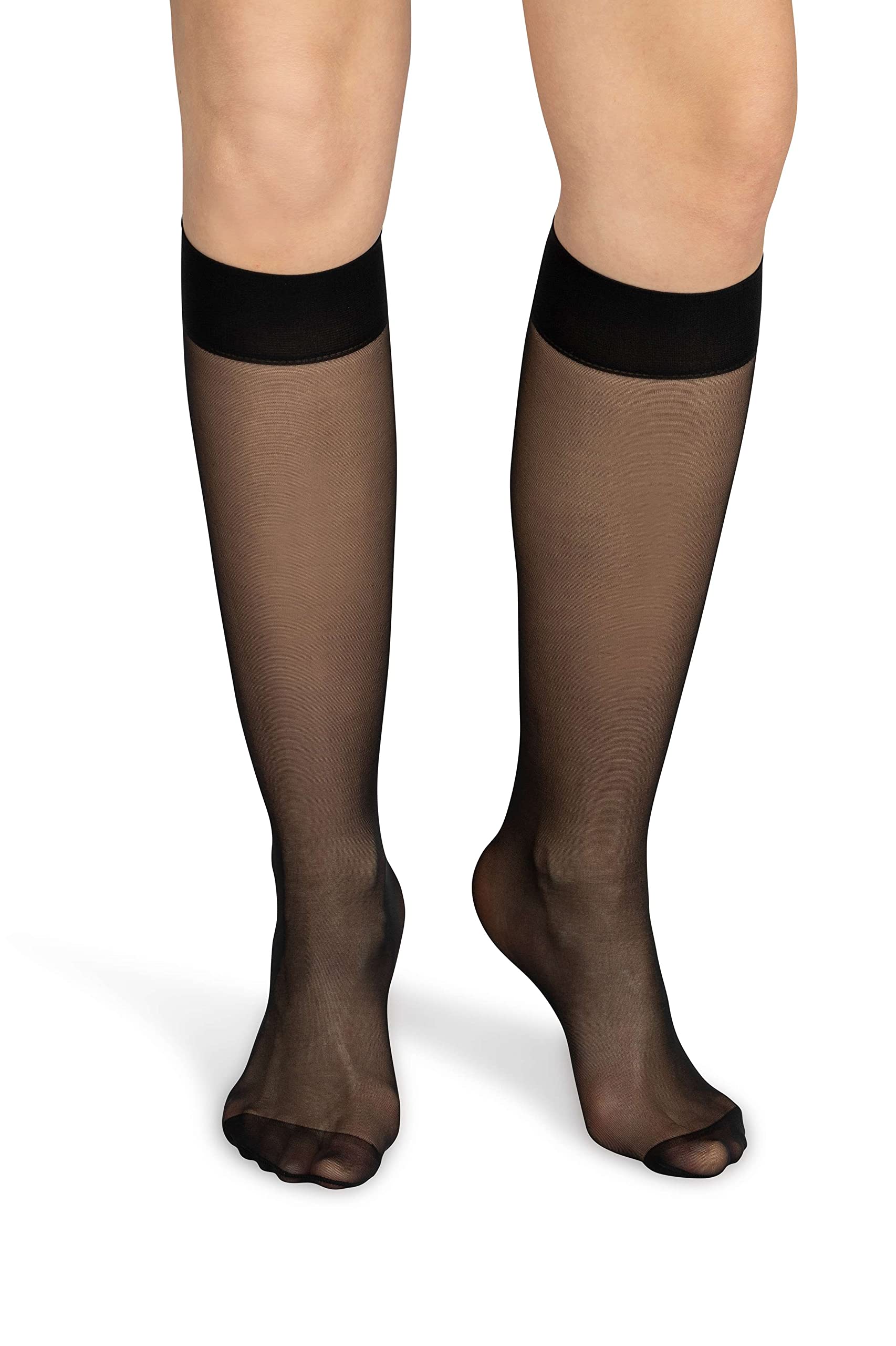 Noq Women's 2Pcs Nero Socks Knee-Highs Plain 20 Den Pressure-Free Matte Smoothing With Comfort Top One Size Two Pairs Balm, Nero